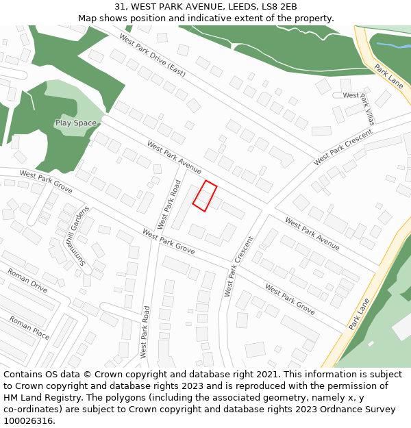 31, WEST PARK AVENUE, LEEDS, LS8 2EB: Location map and indicative extent of plot