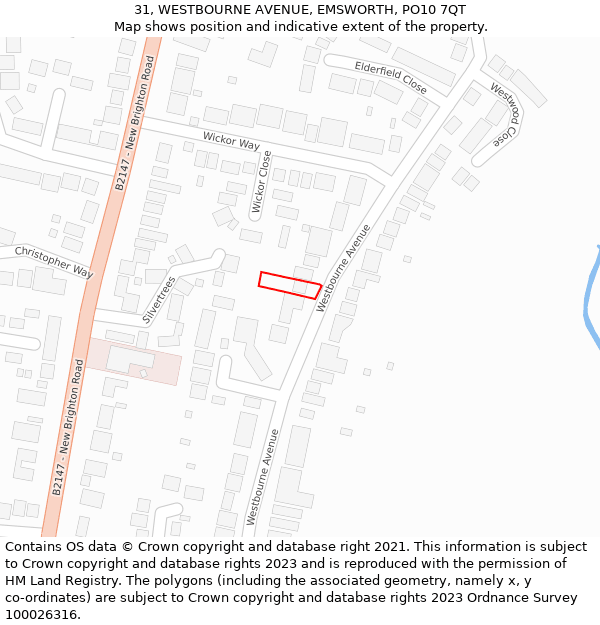 31, WESTBOURNE AVENUE, EMSWORTH, PO10 7QT: Location map and indicative extent of plot