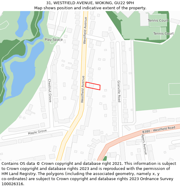 31, WESTFIELD AVENUE, WOKING, GU22 9PH: Location map and indicative extent of plot