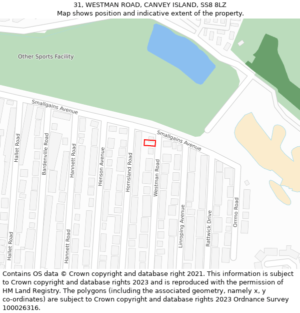 31, WESTMAN ROAD, CANVEY ISLAND, SS8 8LZ: Location map and indicative extent of plot