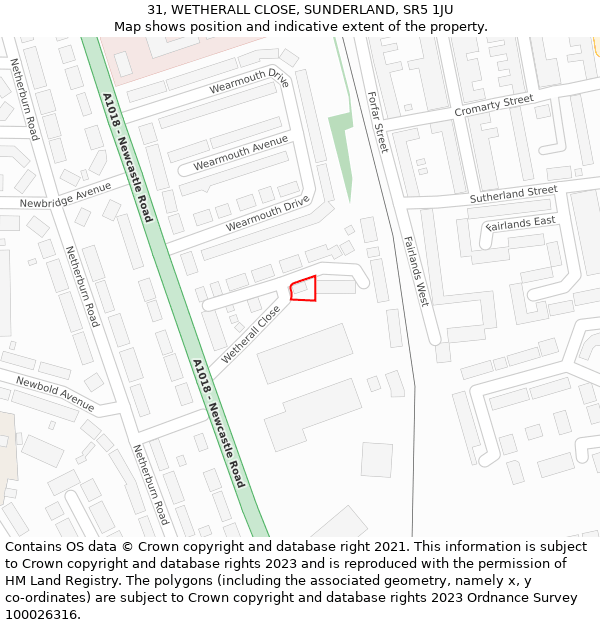 31, WETHERALL CLOSE, SUNDERLAND, SR5 1JU: Location map and indicative extent of plot