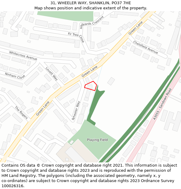 31, WHEELER WAY, SHANKLIN, PO37 7HE: Location map and indicative extent of plot