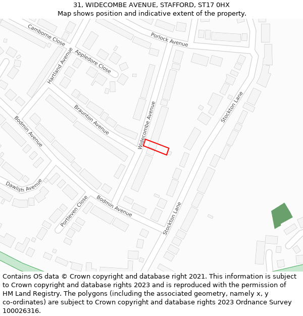 31, WIDECOMBE AVENUE, STAFFORD, ST17 0HX: Location map and indicative extent of plot