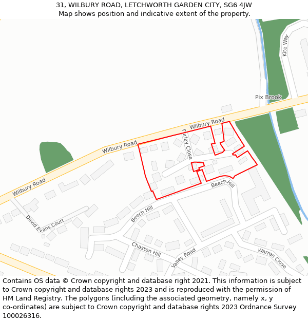 31, WILBURY ROAD, LETCHWORTH GARDEN CITY, SG6 4JW: Location map and indicative extent of plot