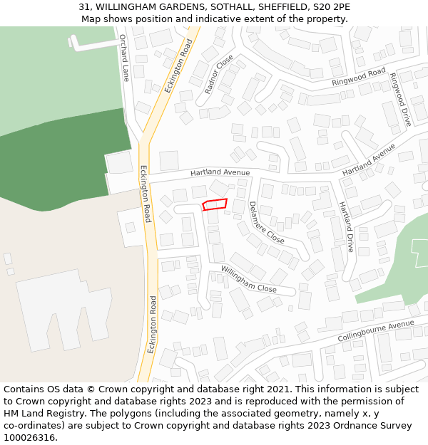 31, WILLINGHAM GARDENS, SOTHALL, SHEFFIELD, S20 2PE: Location map and indicative extent of plot