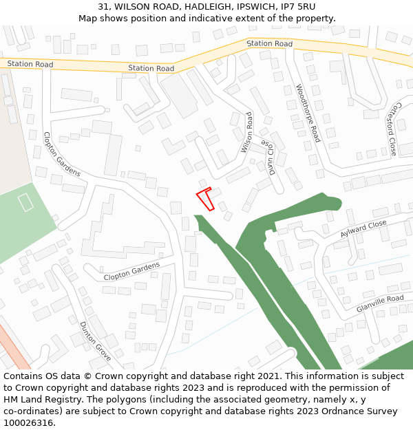 31, WILSON ROAD, HADLEIGH, IPSWICH, IP7 5RU: Location map and indicative extent of plot