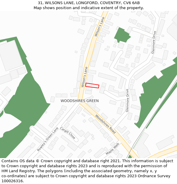 31, WILSONS LANE, LONGFORD, COVENTRY, CV6 6AB: Location map and indicative extent of plot