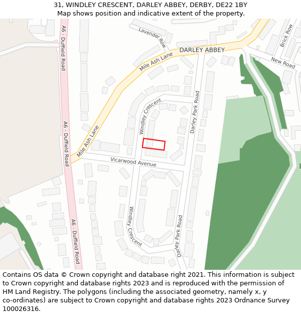 31, WINDLEY CRESCENT, DARLEY ABBEY, DERBY, DE22 1BY: Location map and indicative extent of plot