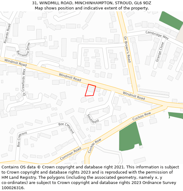 31, WINDMILL ROAD, MINCHINHAMPTON, STROUD, GL6 9DZ: Location map and indicative extent of plot