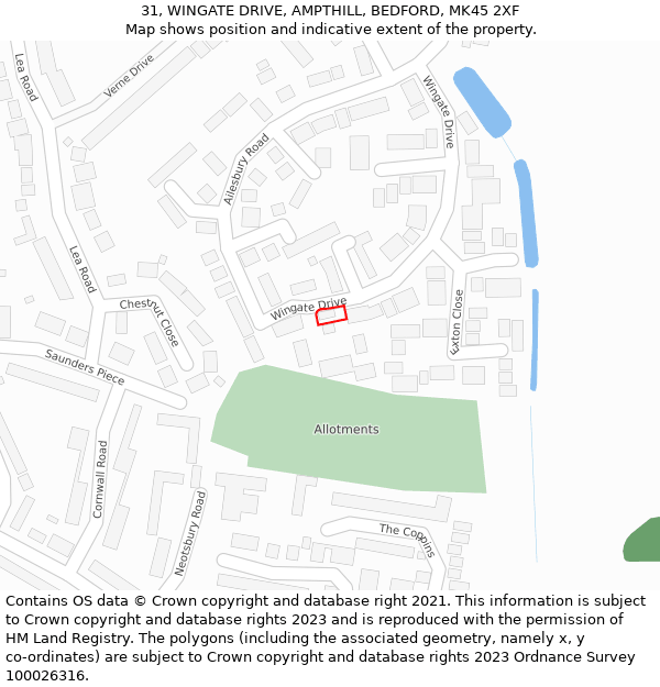 31, WINGATE DRIVE, AMPTHILL, BEDFORD, MK45 2XF: Location map and indicative extent of plot