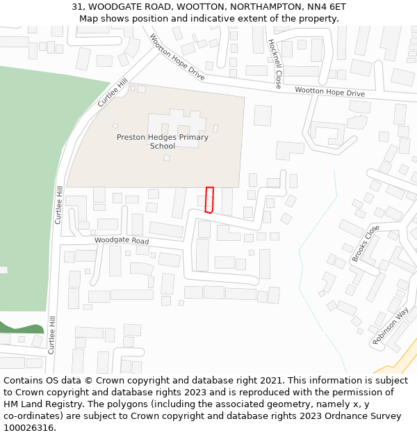 31, WOODGATE ROAD, WOOTTON, NORTHAMPTON, NN4 6ET: Location map and indicative extent of plot