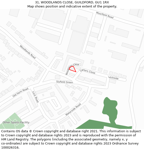 31, WOODLANDS CLOSE, GUILDFORD, GU1 1RX: Location map and indicative extent of plot