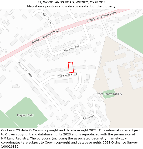 31, WOODLANDS ROAD, WITNEY, OX28 2DR: Location map and indicative extent of plot