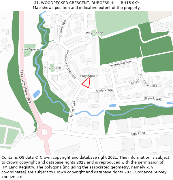 31, WOODPECKER CRESCENT, BURGESS HILL, RH15 9XY: Location map and indicative extent of plot