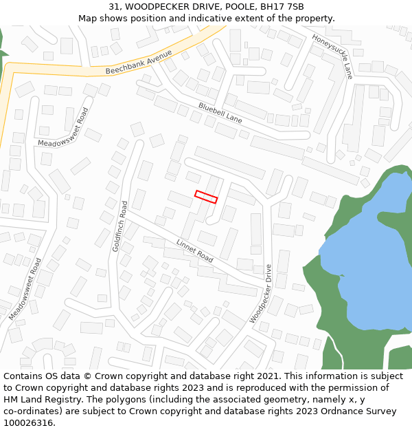 31, WOODPECKER DRIVE, POOLE, BH17 7SB: Location map and indicative extent of plot
