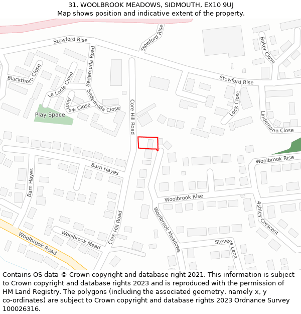 31, WOOLBROOK MEADOWS, SIDMOUTH, EX10 9UJ: Location map and indicative extent of plot