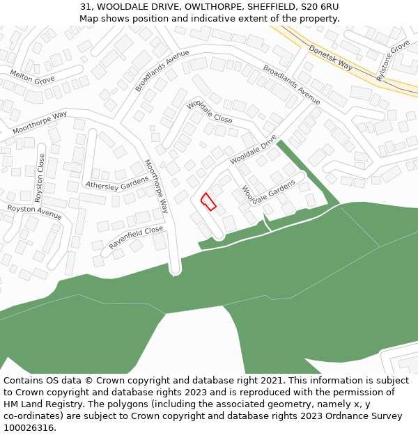 31, WOOLDALE DRIVE, OWLTHORPE, SHEFFIELD, S20 6RU: Location map and indicative extent of plot