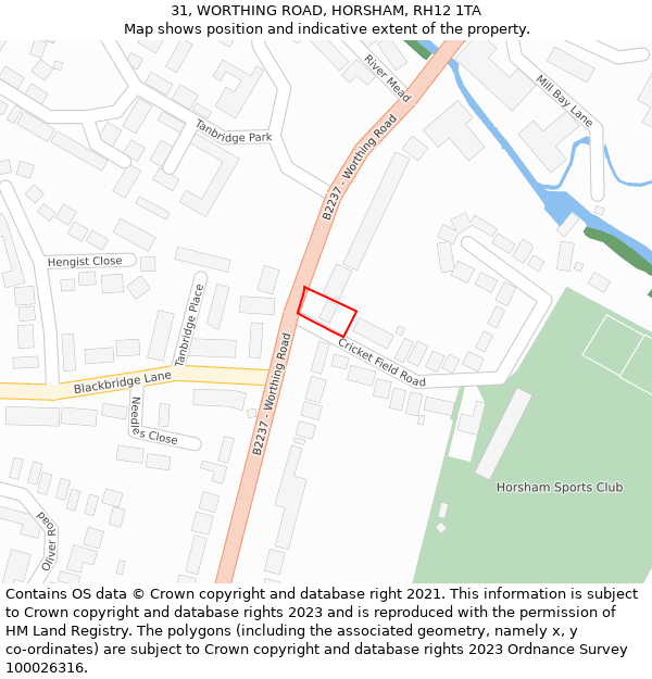31, WORTHING ROAD, HORSHAM, RH12 1TA: Location map and indicative extent of plot