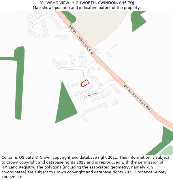 31, WRAG VIEW, HIGHWORTH, SWINDON, SN6 7QJ: Location map and indicative extent of plot