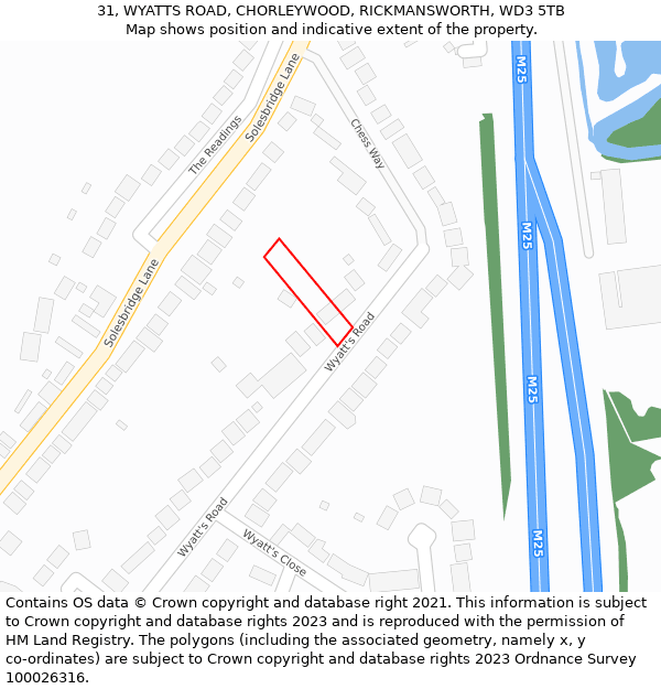 31, WYATTS ROAD, CHORLEYWOOD, RICKMANSWORTH, WD3 5TB: Location map and indicative extent of plot