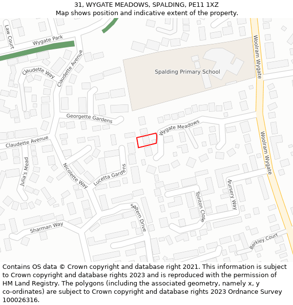 31, WYGATE MEADOWS, SPALDING, PE11 1XZ: Location map and indicative extent of plot