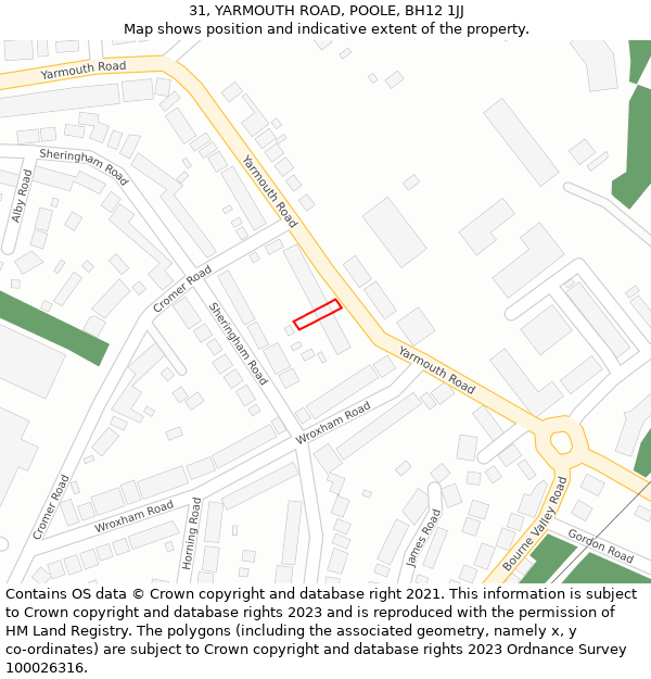 31, YARMOUTH ROAD, POOLE, BH12 1JJ: Location map and indicative extent of plot