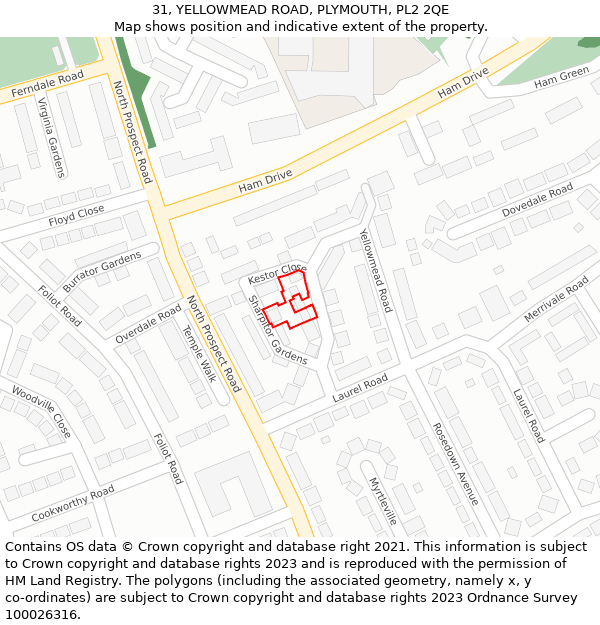 31, YELLOWMEAD ROAD, PLYMOUTH, PL2 2QE: Location map and indicative extent of plot