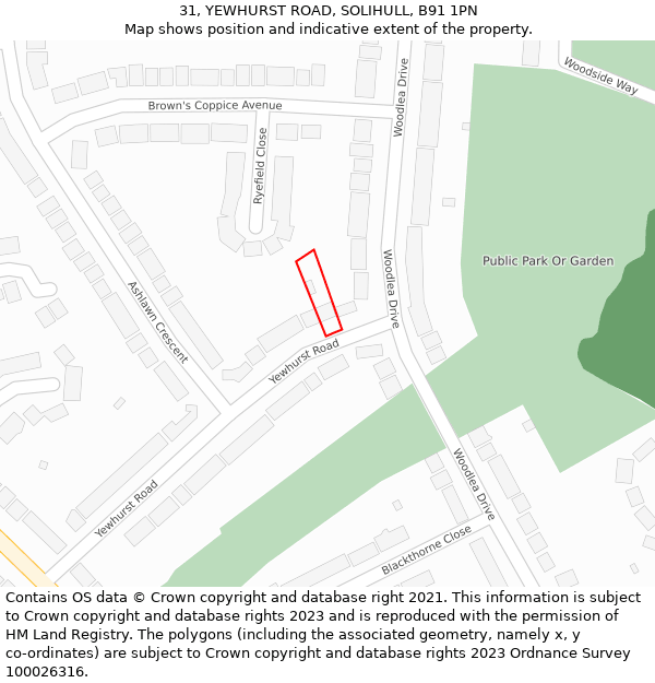 31, YEWHURST ROAD, SOLIHULL, B91 1PN: Location map and indicative extent of plot