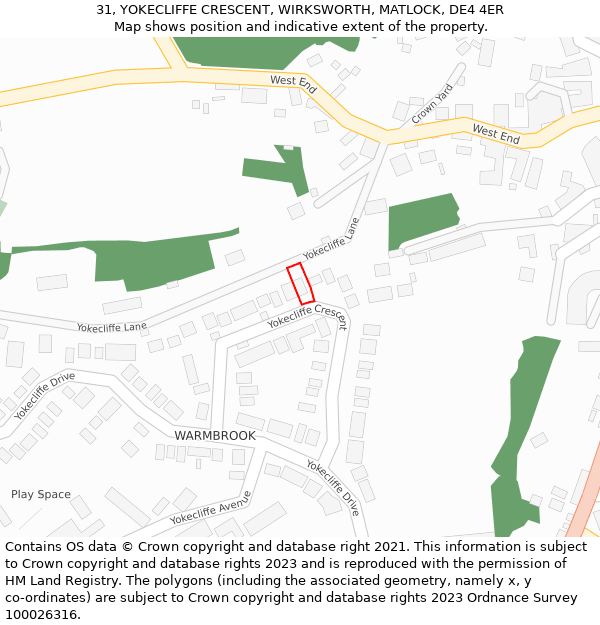 31, YOKECLIFFE CRESCENT, WIRKSWORTH, MATLOCK, DE4 4ER: Location map and indicative extent of plot