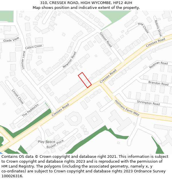 310, CRESSEX ROAD, HIGH WYCOMBE, HP12 4UH: Location map and indicative extent of plot