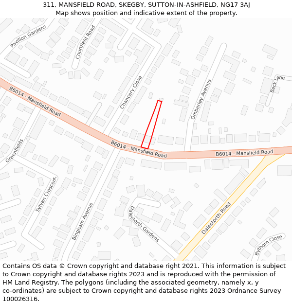 311, MANSFIELD ROAD, SKEGBY, SUTTON-IN-ASHFIELD, NG17 3AJ: Location map and indicative extent of plot