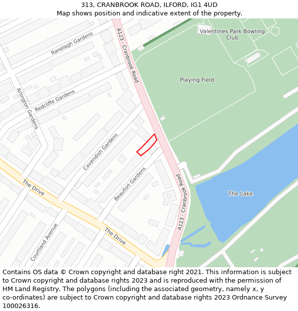313, CRANBROOK ROAD, ILFORD, IG1 4UD: Location map and indicative extent of plot