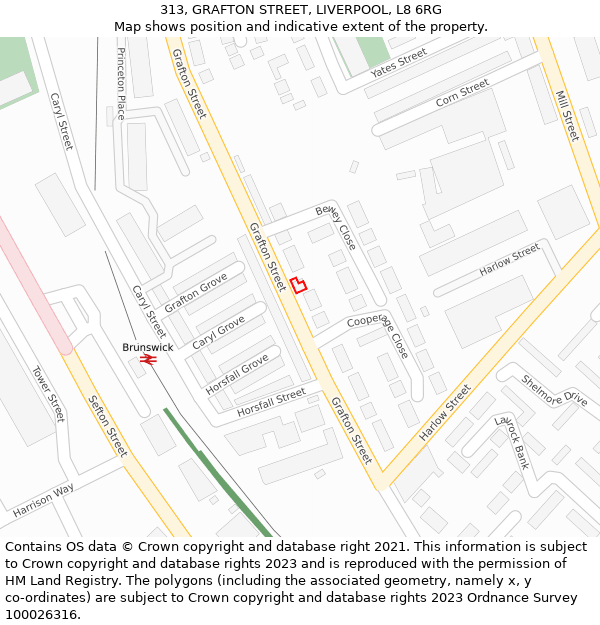 313, GRAFTON STREET, LIVERPOOL, L8 6RG: Location map and indicative extent of plot