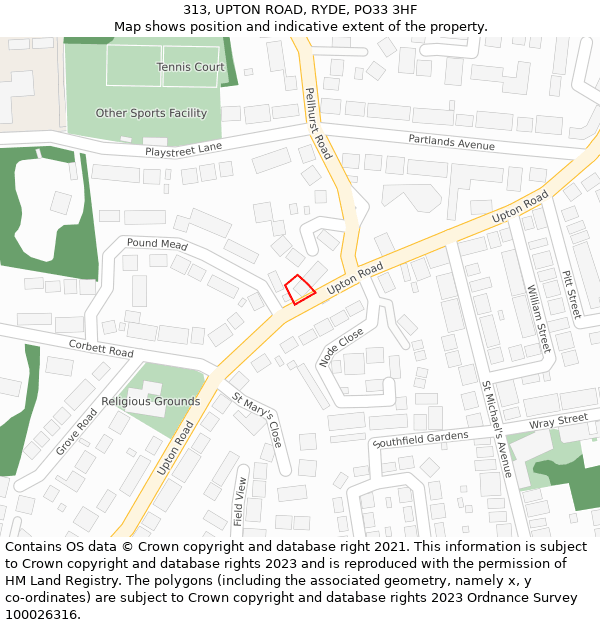 313, UPTON ROAD, RYDE, PO33 3HF: Location map and indicative extent of plot