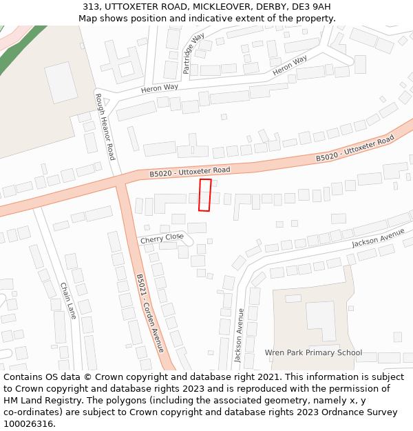 313, UTTOXETER ROAD, MICKLEOVER, DERBY, DE3 9AH: Location map and indicative extent of plot