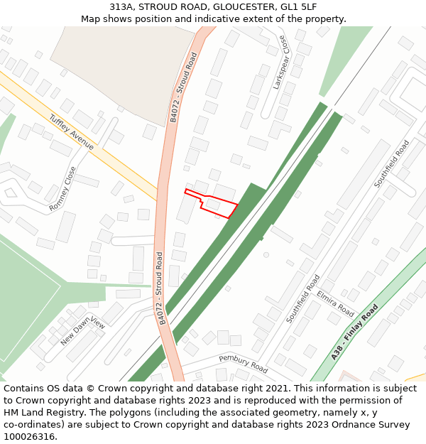 313A, STROUD ROAD, GLOUCESTER, GL1 5LF: Location map and indicative extent of plot