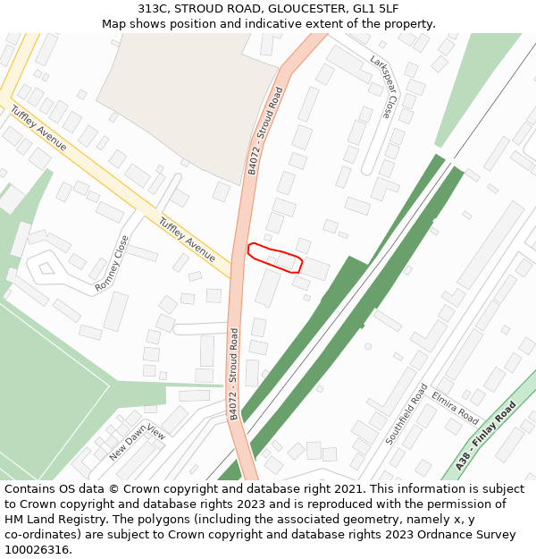 313C, STROUD ROAD, GLOUCESTER, GL1 5LF: Location map and indicative extent of plot