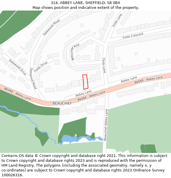 314, ABBEY LANE, SHEFFIELD, S8 0BX: Location map and indicative extent of plot