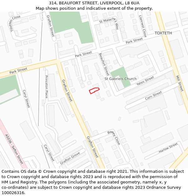 314, BEAUFORT STREET, LIVERPOOL, L8 6UA: Location map and indicative extent of plot