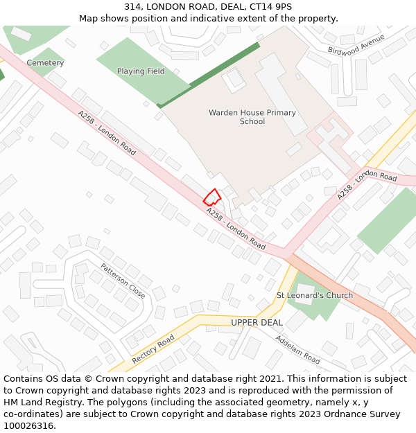 314, LONDON ROAD, DEAL, CT14 9PS: Location map and indicative extent of plot