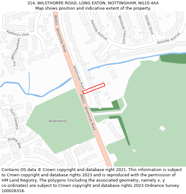 314, WILSTHORPE ROAD, LONG EATON, NOTTINGHAM, NG10 4AA: Location map and indicative extent of plot