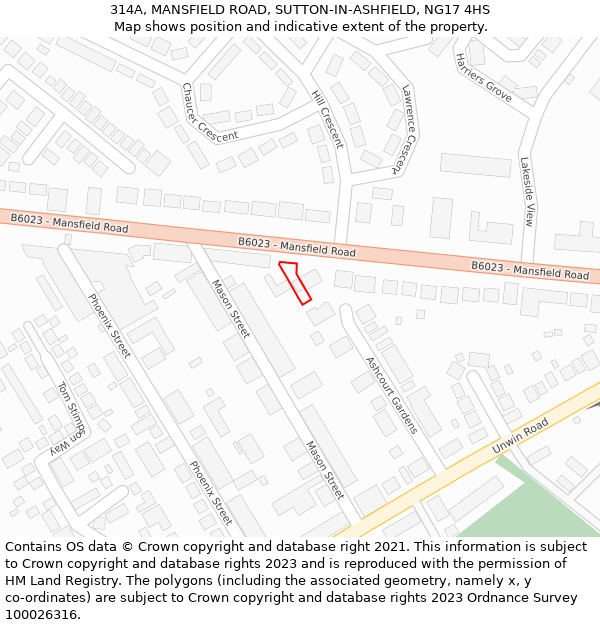 314A, MANSFIELD ROAD, SUTTON-IN-ASHFIELD, NG17 4HS: Location map and indicative extent of plot