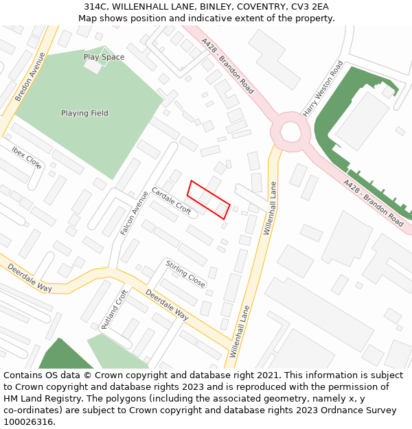 314C, WILLENHALL LANE, BINLEY, COVENTRY, CV3 2EA: Location map and indicative extent of plot