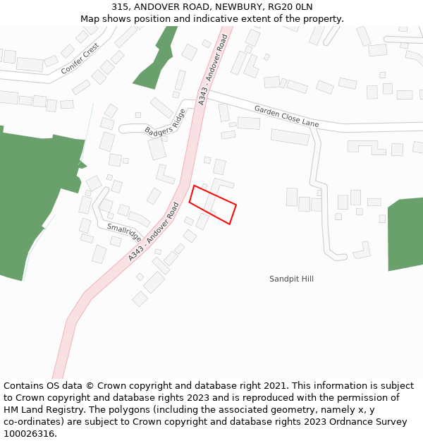 315, ANDOVER ROAD, NEWBURY, RG20 0LN: Location map and indicative extent of plot