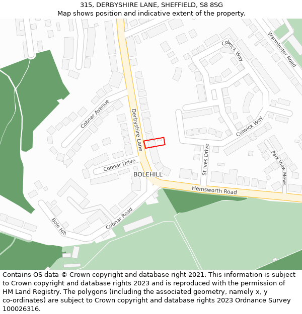 315, DERBYSHIRE LANE, SHEFFIELD, S8 8SG: Location map and indicative extent of plot