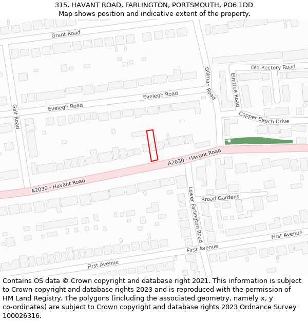 315, HAVANT ROAD, FARLINGTON, PORTSMOUTH, PO6 1DD: Location map and indicative extent of plot