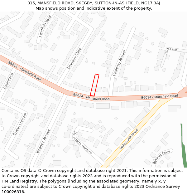 315, MANSFIELD ROAD, SKEGBY, SUTTON-IN-ASHFIELD, NG17 3AJ: Location map and indicative extent of plot