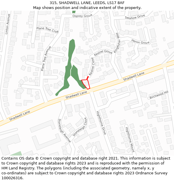 315, SHADWELL LANE, LEEDS, LS17 8AF: Location map and indicative extent of plot