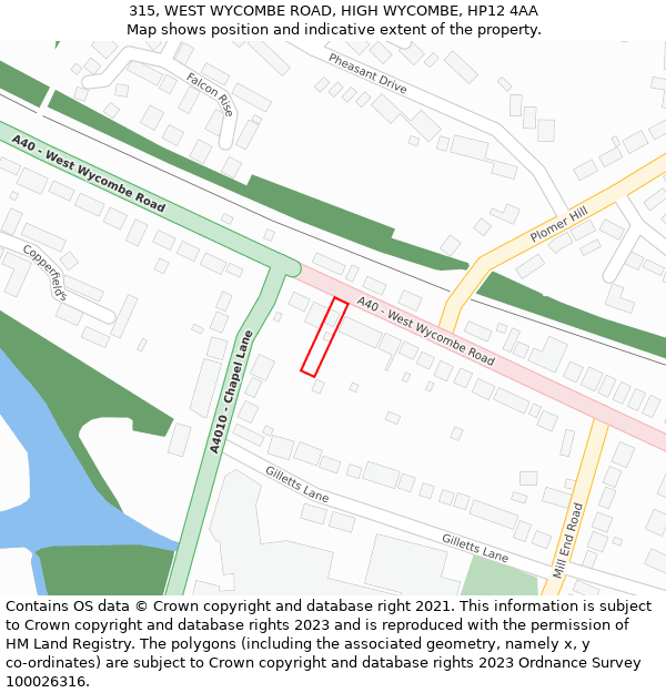 315, WEST WYCOMBE ROAD, HIGH WYCOMBE, HP12 4AA: Location map and indicative extent of plot