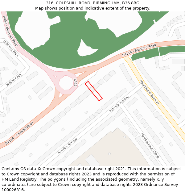 316, COLESHILL ROAD, BIRMINGHAM, B36 8BG: Location map and indicative extent of plot